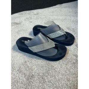 Oopsie Doopsie Y2K Vintage  Navy Blue Flip Flops Size 8 High Wedge